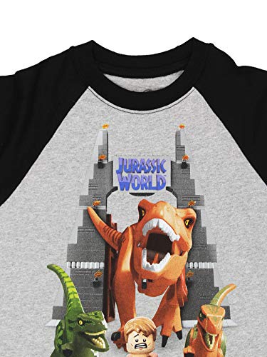 LEGO Jurassic World Dinosaur Boys Girls Long Sleeve T-Shirt Tee (7-8, Gray)
