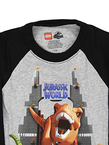 LEGO Jurassic World Dinosaur Boys Girls Long Sleeve T-Shirt Tee (7-8, Gray)