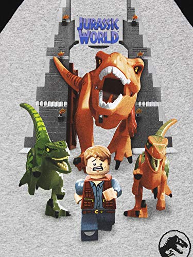LEGO Jurassic World Dinosaur Boys Girls Long Sleeve T-Shirt Tee (7-8, Gray)
