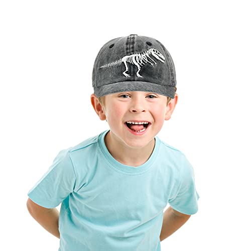 NVJUI JUFOPL Boys' Skull Dinosaur Hat, Washed Vintage Funny Embroidered Baseball Cap for Kids Black