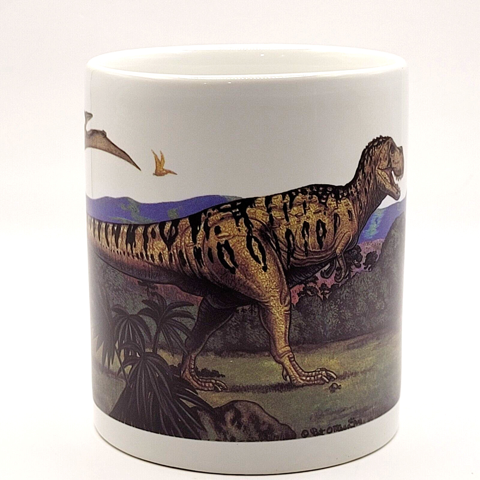 Tyrannosaurus Rex Dinosaur Pterodactyl Smoking Volcano Mug Vintage 1993 with Box