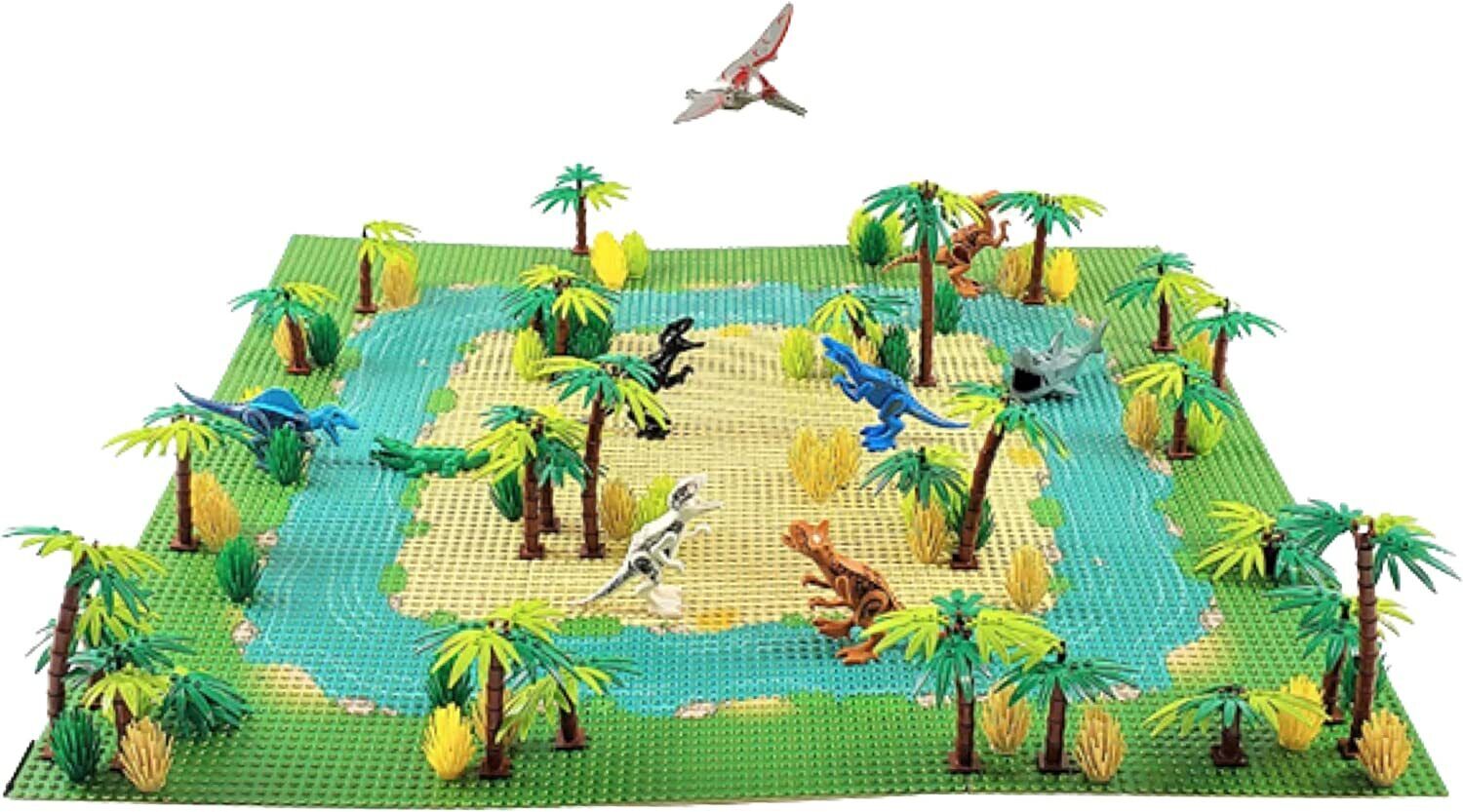 Jurassic Dinosaur Building Blocks with Island Base Plate