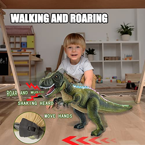 RC Dinosaur Toys for Kids 3-5 5-7 8-12 Remote Control Trex Dinosaur Toys for Boys Girls Age 3 4 5 6 7+ Large Light Up Robot Dino with Roar Walking Dancing Moving Birthday Xmas Gift for Toddlers