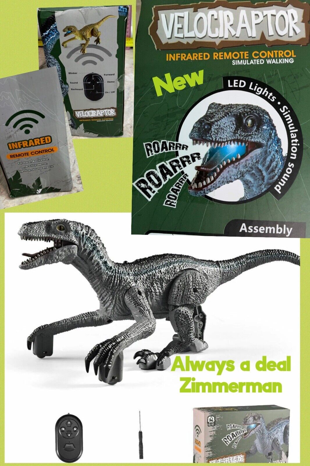 dyno RC VELOCIRAPTOR Dinosaur Infrared Remote Control 6 Roar Sounds 6 NEW WALKS
