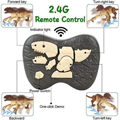 Dinosaur Toy for Boys，Remote Control Dinosaur Toys for Kids 2.4Ghz RC Realistic T-Rex Dinosaur Robot Walking and Roaring with LED Light for Kids Girls Toddler
