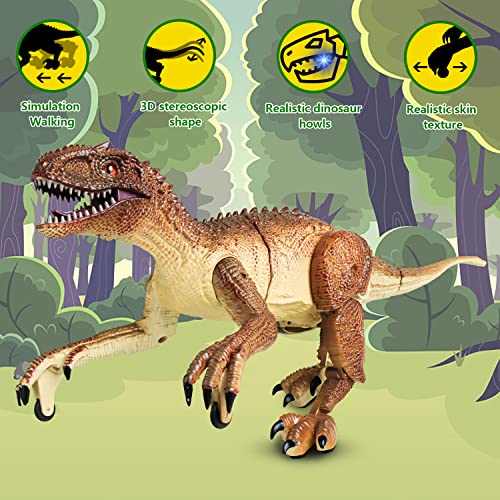 Dinosaur Toy for Boys，Remote Control Dinosaur Toys for Kids 2.4Ghz RC Realistic T-Rex Dinosaur Robot Walking and Roaring with LED Light for Kids Girls Toddler
