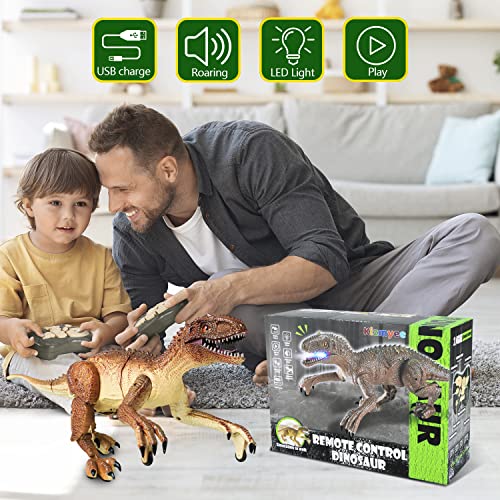 Dinosaur Toy for Boys，Remote Control Dinosaur Toys for Kids 2.4Ghz RC Realistic T-Rex Dinosaur Robot Walking and Roaring with LED Light for Kids Girls Toddler