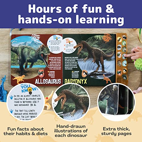 PREXTEX Dinosaur Toys for Kids 3+ (12 Plastic Dinosaur Figures & Interactive Dinosaur Book with Sound) - Toddler Dinosaur Toy, Dinosaur Gift Set for Toddlers Learning & Development (Boys & Girls)