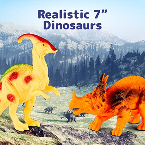 PREXTEX Dinosaur Toys for Kids 3+ (12 Plastic Dinosaur Figures & Interactive Dinosaur Book with Sound) - Toddler Dinosaur Toy, Dinosaur Gift Set for Toddlers Learning & Development (Boys & Girls)