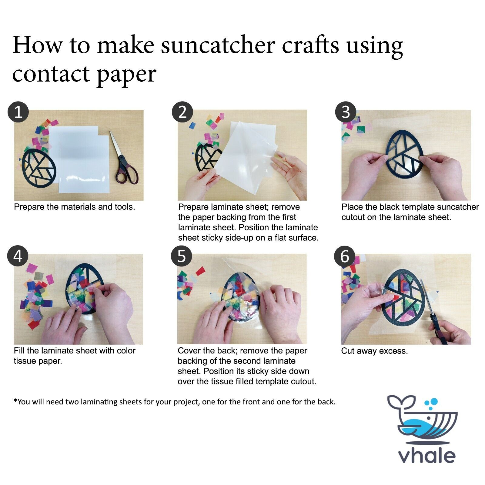 VHALE Window Art Stained Glass Paper Suncatcher Kit for Kid Classroom Art Craft