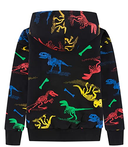 TLAENSON Boys Dinosaur Hoodies Zip Up Sweatshirts Kids Zipper Hooded Sweater Toddler Dino Clothes Black Size 120 / 4T-5T