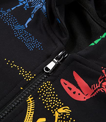 TLAENSON Boys Dinosaur Hoodies Zip Up Sweatshirts Kids Zipper Hooded Sweater Toddler Dino Clothes Black Size 120 / 4T-5T