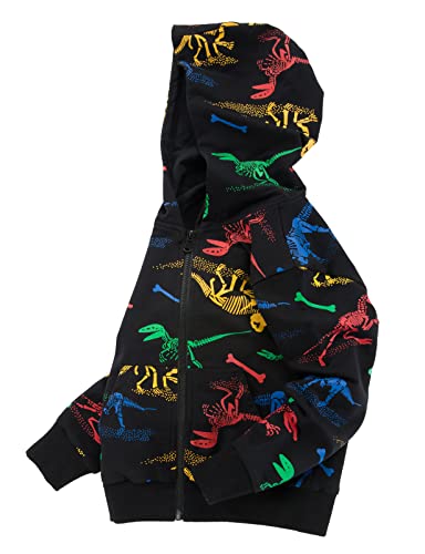 TLAENSON Boys Dinosaur Hoodies Zip Up Sweatshirts Kids Zipper Hooded Sweater Toddler Dino Clothes Black Size 120 / 4T-5T