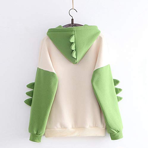 Meikosks Women's Dinosaur Sweatshirt Long Sleeve Splice Tops Cartoon Cute Hoodies Teens Girls Casual Pullover (Green, XX-Large, xx_l)
