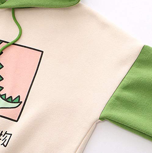 Meikosks Women's Dinosaur Sweatshirt Long Sleeve Splice Tops Cartoon Cute Hoodies Teens Girls Casual Pullover (Green, XX-Large, xx_l)