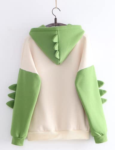 Dinosaur Hoodie Kawaii Pullover Cute Hooded Sweatshirt For Teengirls Womens Green Small