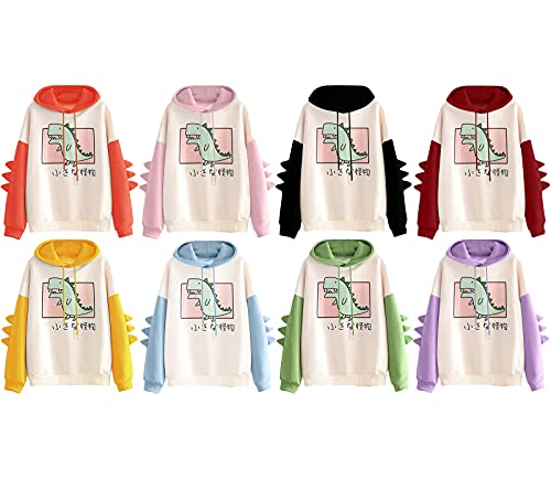 Dinosaur Hoodie Kawaii Pullover Cute Hooded Sweatshirt For Teengirls Womens Green Small