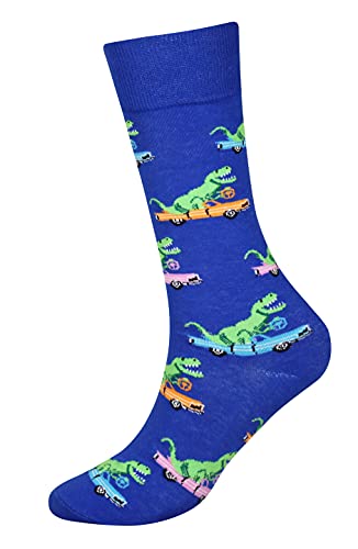 Wish Island Men's 4/5 Packs Fun Crazy Animal Socks Dinosaur Gifts Novelty Casual Dress Socks (Dinosaur - 4 pairs)