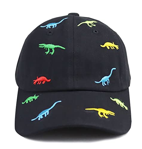 Kids Baseball Hat,Funny Dinosaur Hat for Boys Girls Age 3-10, Adjustable Washed Vintage Cotton Toddler Dino Baseball Caps, Birthday Gifts for Son, Daughter, Grandson, Granddaughter Black