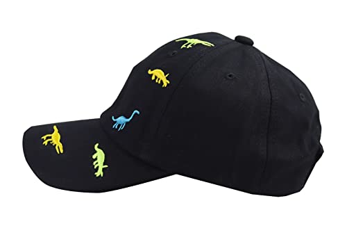 Kids Baseball Hat,Funny Dinosaur Hat for Boys Girls Age 3-10, Adjustable Washed Vintage Cotton Toddler Dino Baseball Caps, Birthday Gifts for Son, Daughter, Grandson, Granddaughter Black