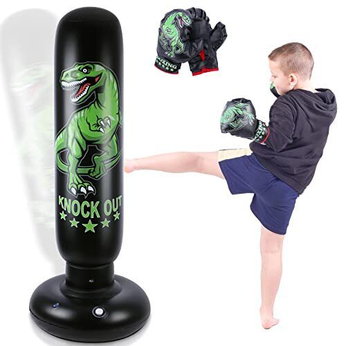 63-inch Inflatable Dinosaur Punching Bag with Gloves