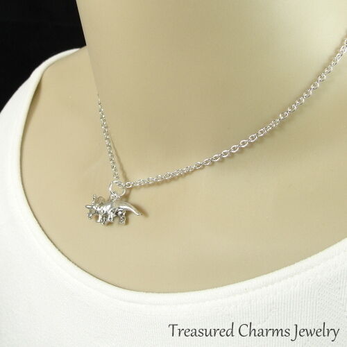 Silver Triceratops Charm Necklace - Dino Jewelry