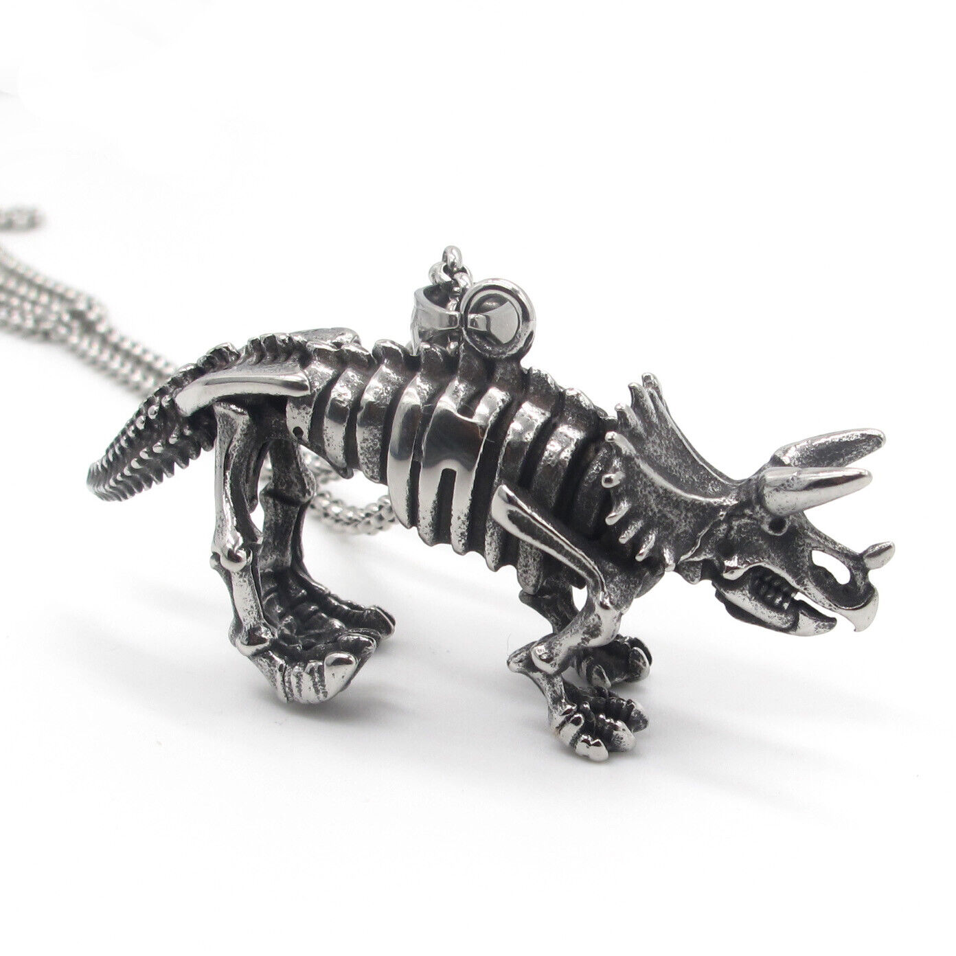 MENDEL Triceratops Skeleton Dinosaur Necklace Pendant Stainless Steel Jewelry