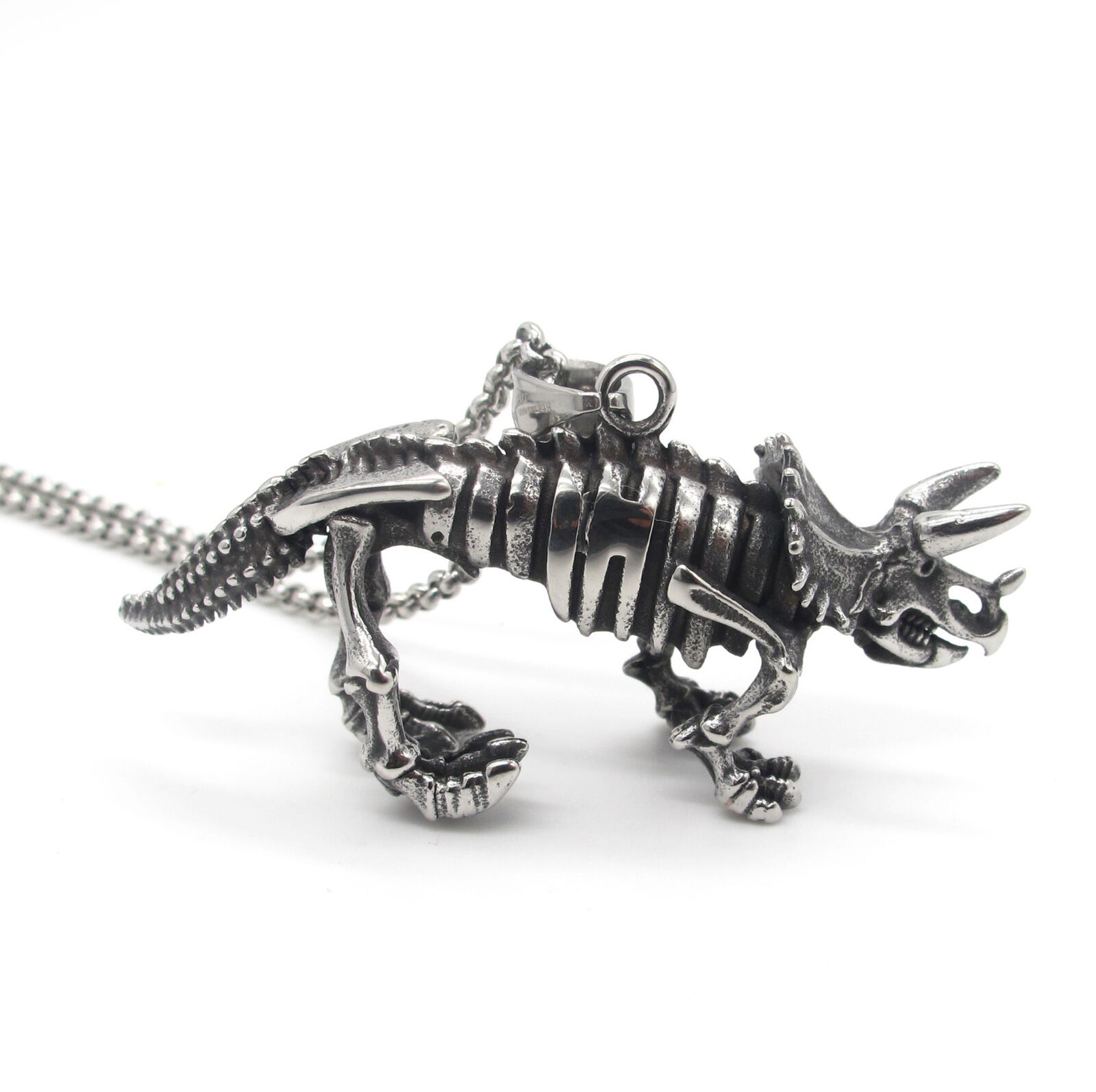 MENDEL Triceratops Skeleton Dinosaur Necklace Pendant Stainless Steel Jewelry