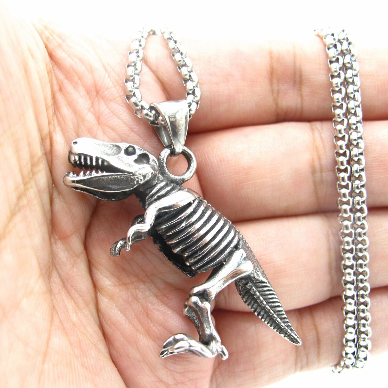 Stainless Steel Dinosaur Bone Pendant Necklace