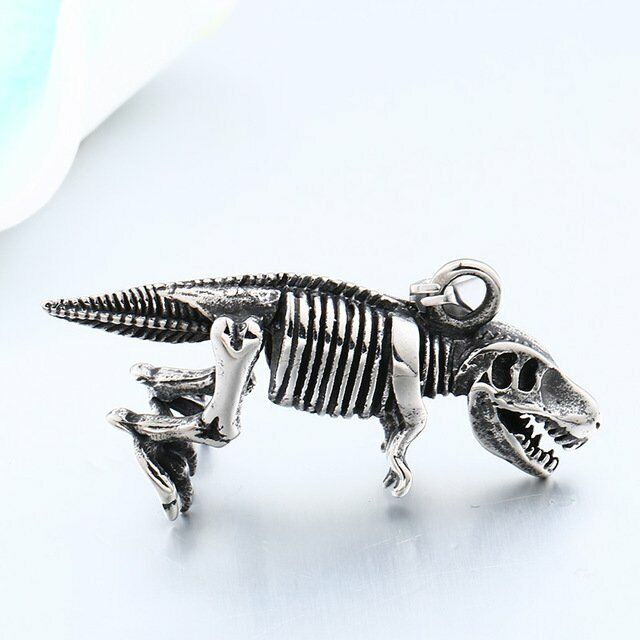 Stainless Steel Dinosaur Bone Pendant Necklace