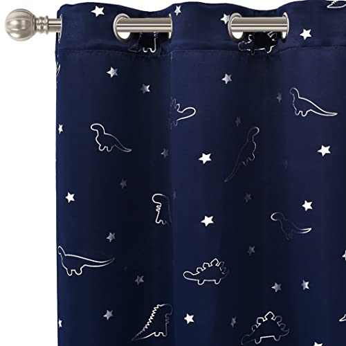 Dinosaur Foil Print Blackout Curtains for Kids Room