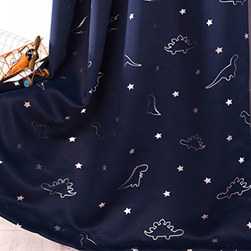 Dinosaur Foil Print Blackout Curtains for Kids Room