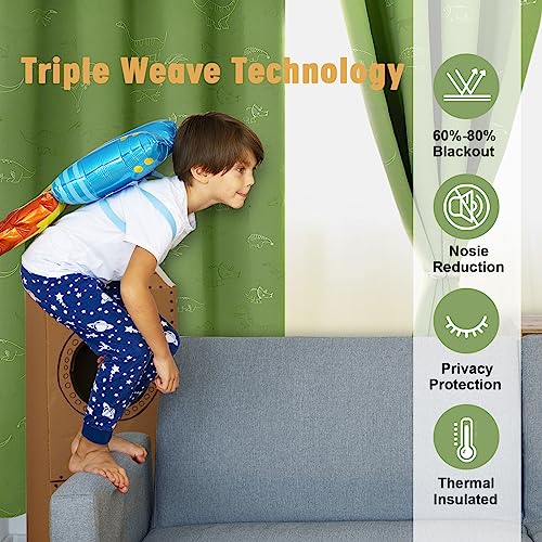 Green Dinosaur Blackout Curtains with Glow-in-the-Dark Animals