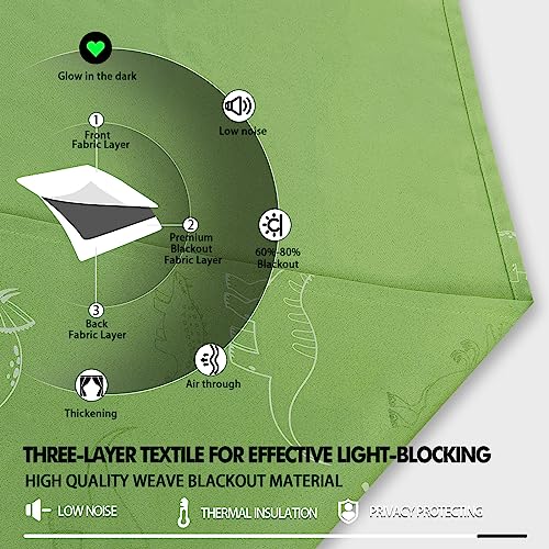 Green Dinosaur Blackout Curtains with Glow-in-the-Dark Animals