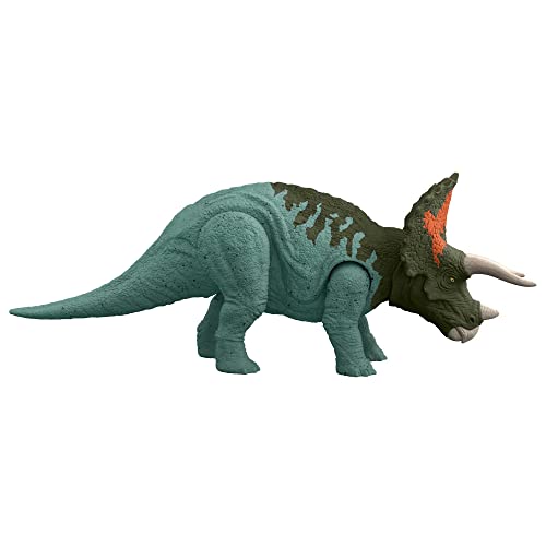Jurassic World Dominion Roar Strikers Triceratops Dinosaur Action Figure with Motion and Sound, Toy Gift with Physical and Digital Play