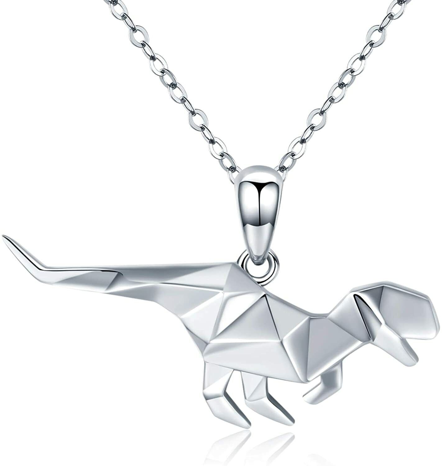 T-Rex Sterling Silver Origami Necklace Dinosaur Jewelry