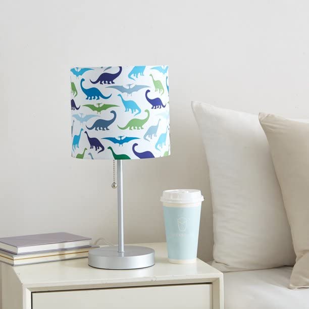 Dino-print Table Lamp with Metal Base & Pull Chain
