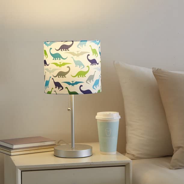 Dino-print Table Lamp with Metal Base & Pull Chain