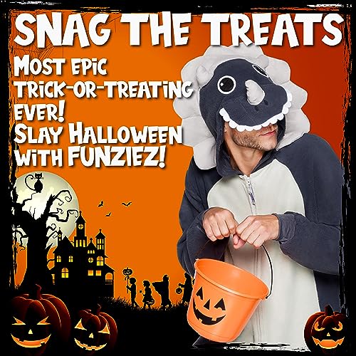 FUNZIEZ! Adult Triceratops Costume - Plush One Piece Dinosaur Costume - One Piece Pajamas(Grey, Large)