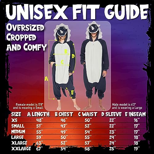FUNZIEZ! Adult Triceratops Costume - Plush One Piece Dinosaur Costume - One Piece Pajamas(Grey, Large)