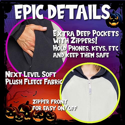 FUNZIEZ! Adult Triceratops Costume - Plush One Piece Dinosaur Costume - One Piece Pajamas(Grey, Large)