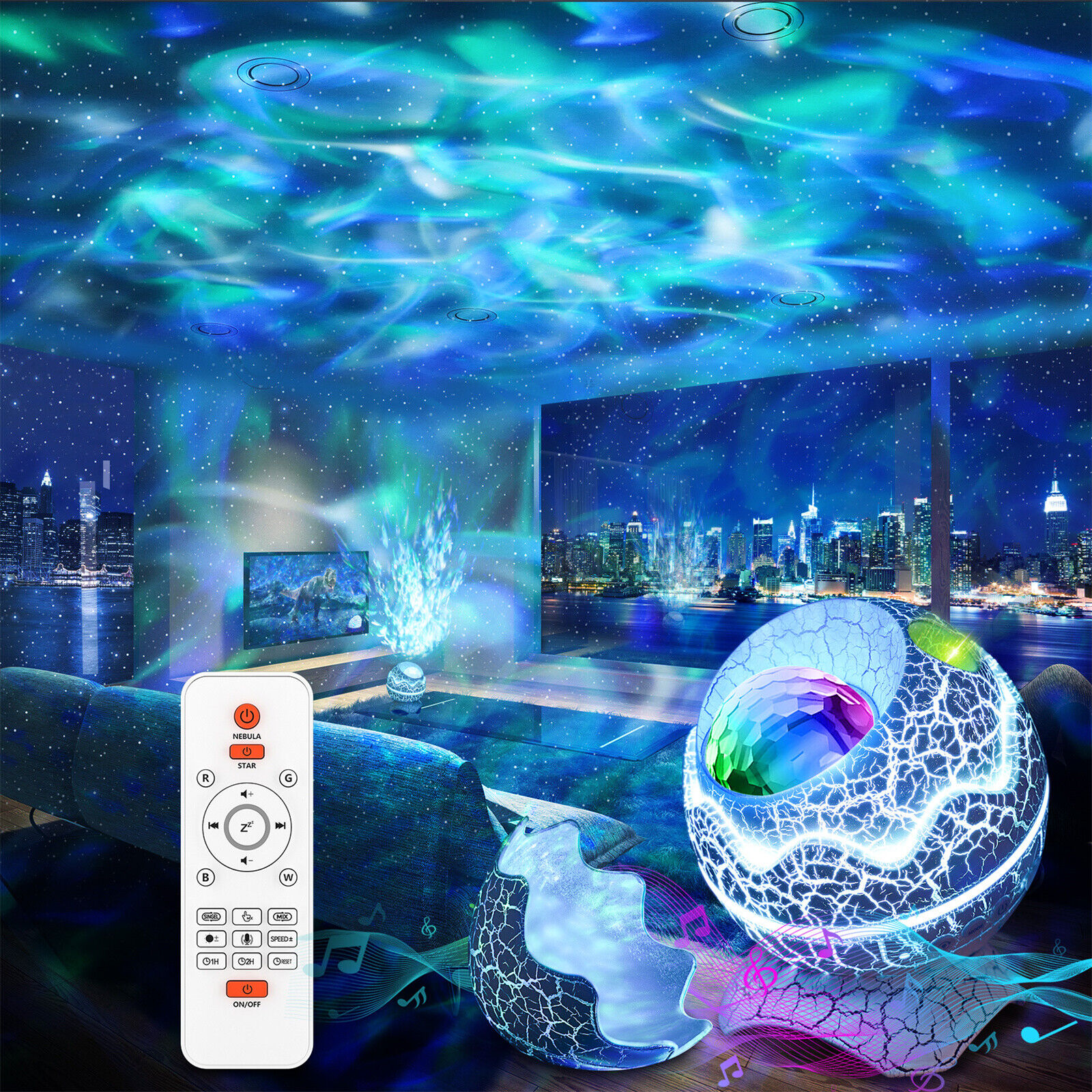 Dino Egg Galaxy Projector LED Night Light