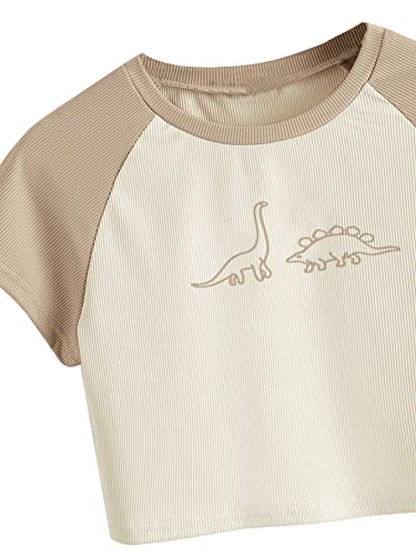 Dino Crop Tee for Women - Beige/Khaki