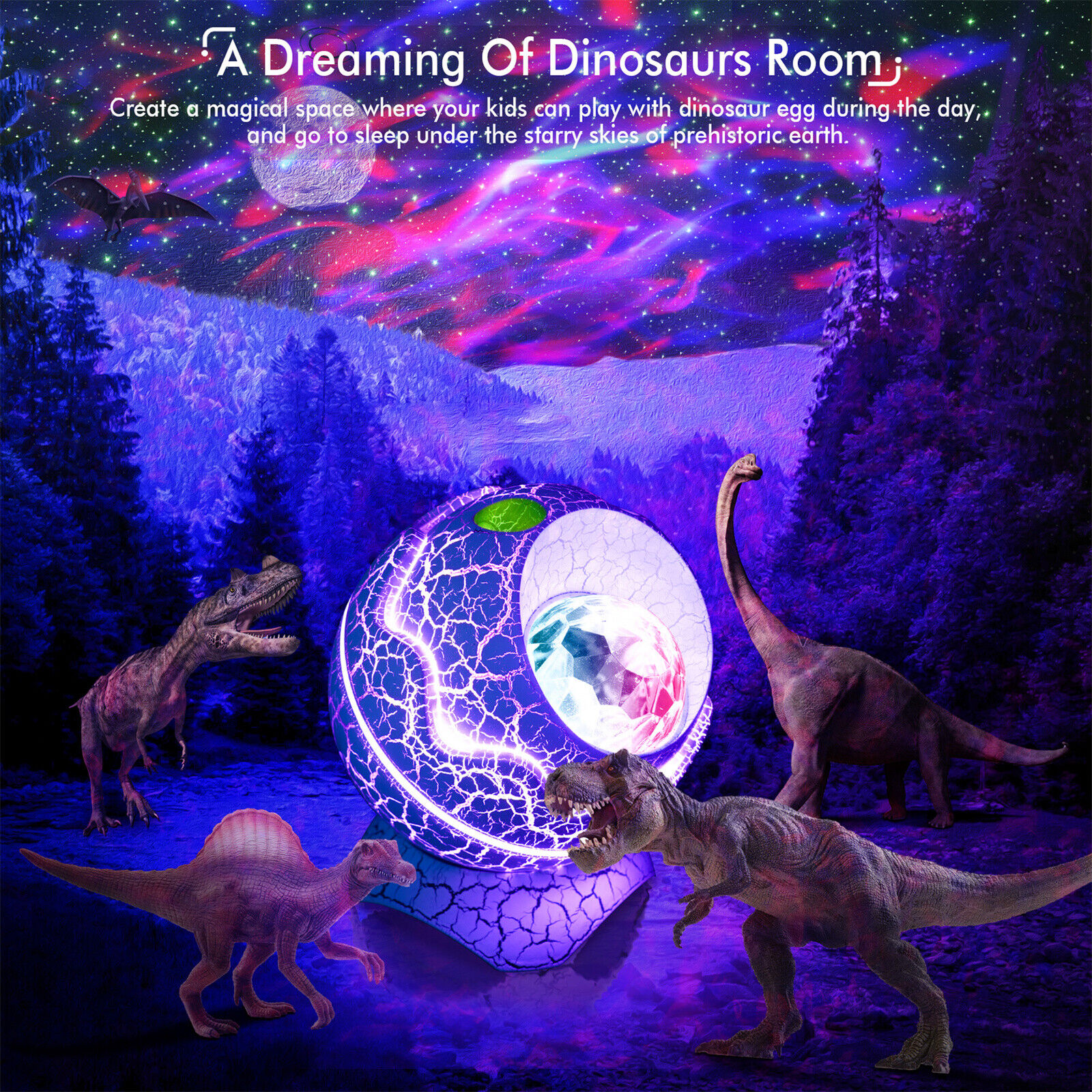 Dino Egg Galaxy Projector LED Night Light