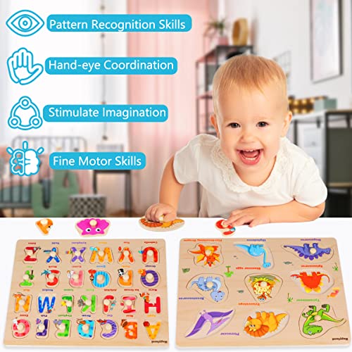 Wooden Peg Puzzles and Rack Set for Toddlers 2-4 Years Old - Montessori 6 Pack Learning Toys for Boys & Girls with Storage Holder Rack - Educational Preschool Games Gift for Kids Age 1 2 3 4