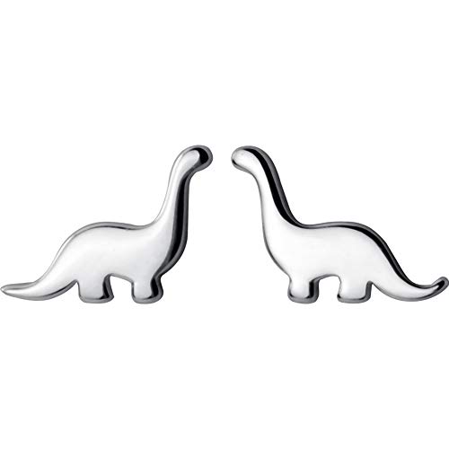 Tiny Dinosaur Stud Earrings S925 Sterling Silver Minimalist Mini Animal Statement Earring Studs Cartilage Tragus Piercing Jewelry Gifts for Women Little Girls Sensitive Ears (Silver)