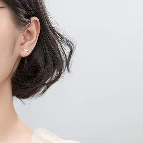 Tiny Dinosaur Stud Earrings S925 Sterling Silver Minimalist Mini Animal Statement Earring Studs Cartilage Tragus Piercing Jewelry Gifts for Women Little Girls Sensitive Ears (Silver)
