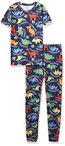 The Children's Place Baby Boy's and Toddler Short Sleeve Top and Pants Snug Fit 100% Cotton 2 Piece Pajama Set, Dino Allover, 3-6 Months