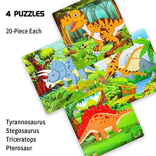 Max Fun 4 Pack 20Pcs Toddler Puzzles for Kids Ages 3-5 Dinosaur Puzzle Preschool Educational Learning Puzzles Toys Set for Boys and Girls