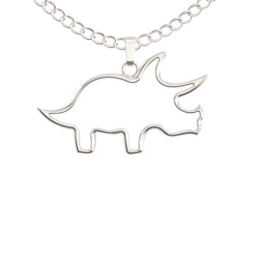 Happy Kisses Dinosaur Triceratops Necklace - Cute Pendant Gift for Women or kids - Sweet & Funny Message Card (Silver)